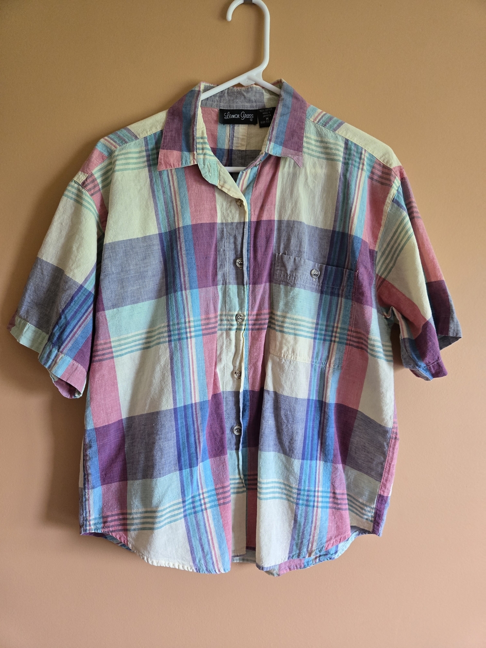 Lemon Grass Multicolor Plaid Short-Sleeve Button-Up Shirt